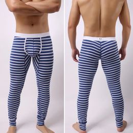 High Quality Striped Thermal Underwear Bottoms for Men Autumn Winter Cotton Leggings Female Long Johns 240108