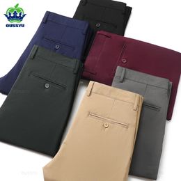 2023 Autumn Winter Men's Straight Casual Pants Business Fashion Khaki Grey Red Black Solid Colour Trousers Plus Size 38 40 240106