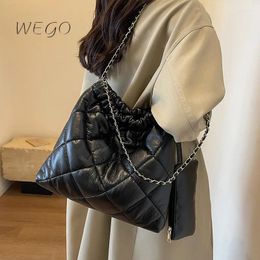 Evening Bags PU Square Female Large Capacity Handbags 2024 Shoulder Bucket Bag Luxury Designer Chain Weaven