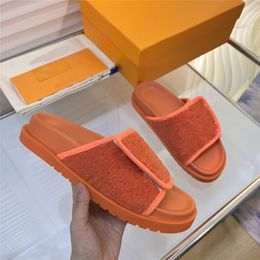 Designer Luxury Orange Giant Miami Mule Leather Sandals Line Mules Flat shoes Sandalsl Sandals With Box