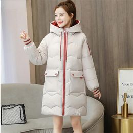 Parkas Oversized 4XL Hooded Midlength Cotton Padded Coat Women Loose Warm Thicken Parka Fluffy Overcoat Snow Wear Korean Solid Outwear