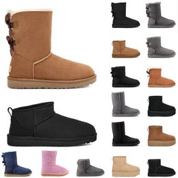 New Top OG Australie australia Outdoor Winter Snow Ultra Mini Platform Boot Designer Womens Boots Fur Fluffy Leather Ankle Booties Chestnut Black Pink Loafers Shoes