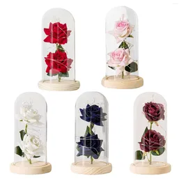 Decorative Flowers Flower Arrangement Table Centerpiece With LED Crafts Glass Cover