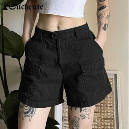 Women's Shorts SUCHCUTE y2k Gothic Pocket Patchwork Cargo Shorts Women Harajuku Low Waist Denim Short Streetwear Solid Baggy Bottoms Dark 2023 YQ240108