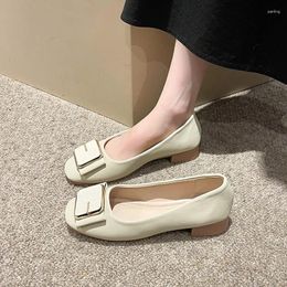 Dress Shoes Square Heel Casual Single For Women Shallow Mouth Flat Slip-on Soft Sole Thick Walking