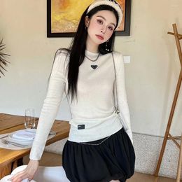 Women's T Shirts Fashion Classic Wool Blended Slim Fit Knitted Bottom Shirt Top Streetwear Women Autumn Long Sleeve O-Neck Sweater Kawaii