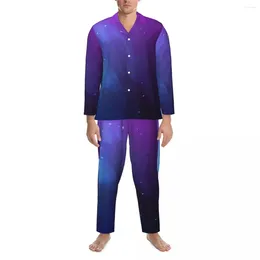 Men's Sleepwear Abstract Galaxy Pajama Sets Autumn Colorful Print Soft Bedroom Men 2 Pieces Casual Oversized Pattern Nightwear Gift