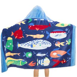 Towel Children Cotton Wearable Bath Towels Bathrobe Cloaks Baby Soft Hooded Beach Towel Formaldehyde free Shark Mermaid Surf Swim Pool C
