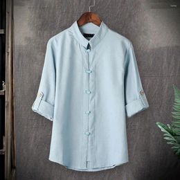 Men's Casual Shirts Chic Men Spring Shirt Three Quarter Sleeves Match Pants Cardigan Streetwear Summer