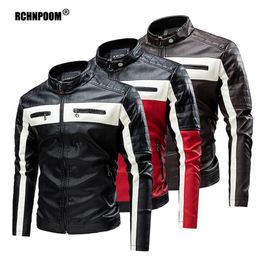 Motorcycle Leather Jacket Men Autumn Casual Vintage Fleece Windproof Biker Male Spring Fashion Bomber Overcoat 240108