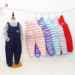 High Quality Kids Ski Down Overalls Winter Children Warm Overalls Autumn Girls Boys Thick Pants Baby Girl Jumpsuit For 1-5 Years 240108