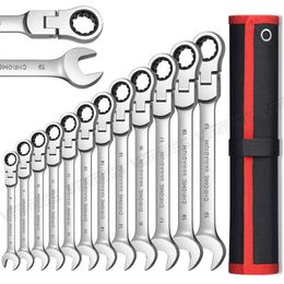 Flex Head Ratcheting Wrench SetCombination Ended Spanner kits Chrome Vanadium Steel Hand Tools Socket Key Ratchet set 240108