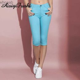 Women's Shorts Skinny Women's Capris Jeans Pants Female Knee Length Stretch Slim Capri Jeans Women Candy Colour Summer Denim Jeans Shorts YQ240108