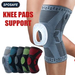 Sports Compression Knee Support Brace Patella Protector Knitted Silicone Spring Leg Pads for Cycling Running Basketball Football 240108