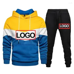 Men's Tracksuits Custom Logo Brand Patchwork Fashion Sweatshirts And Sweatpants Male 2 Pieces Set Spring Autumn Streetwear