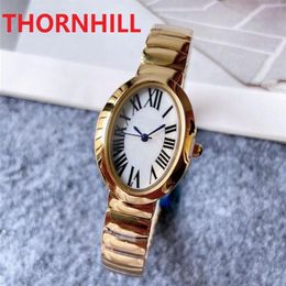 High quality fashion womens oval shape watch Quartz Sapphire Pink Ladies watches Stainless steel strap Wristwatches199i