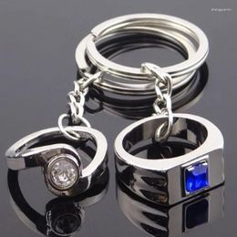 Keychains BY DHL 100pairs/lot Zinc Alloy Couple With Rhinestone Ring Novelty Keyrings For Lovers