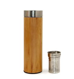 Tumblers 15oz Bamboo Tea Tumbler with Removable Infuser and Strainer Set Stainless Steel Double Wall Vacuum Insulated Water Bottle