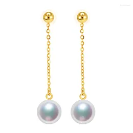 Dangle Earrings Sinya Au750 Gold Beads Long Chain Drop Earring 7-9 Mm Natural Round High Lustre Pearls Tassel Design For Women Mom
