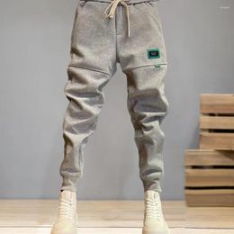 Men's Pants Men Solid Color Lace-up Elastic Waist Trousers Thick Plush Drawstring With Ankle-banded Pockets For Fall