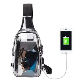 Clear Crossbody Man Chest Bag Brand Small Men Shoulder Bag Women Waterproof Chest Bag USB Charging Fashion Bags Luxury Women Wallets