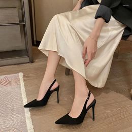Sandals 10cm High Heels Women Shoe Thin Heel Pointed Head Belt Suede Black Summer Blue