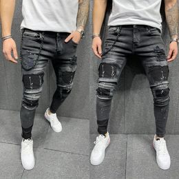 Men Jeans Hip Hop Ripped Slim Stretch Pants Spring And Autumn Fashion Club Boyfriend Clothing High Quality Jeans S-3XL 240108