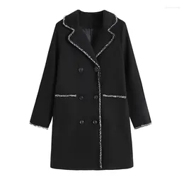 Women's Trench Coats VANOVICH Oversized Temperament Loose Coat Korean 2024 Autumn And Winter Notched Fashion Sequined Casual Woollen