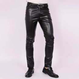 Mens Slim Fit Skinny Pants Tight Stretch Leather Teen Trend Motorcycle PU 240108