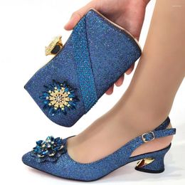 Dress Shoes Doershow African Fashion Italian And Bag Sets For Evening Party With Stones Blue Handbags Match Bags! SDF1-3