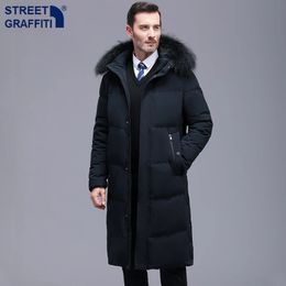 Men Thickened Down Jacket -30 Winter Warm Down Coat Jacket Men Fashion Long White Duck Hooded Down Parkas Plus Size 4XL 240106