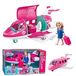 Cute Playset Doll With Travel Dream Aeroplane And Accessories Suitcase Puppy Dog Pet Birthday Christmas Gift Toys for Kids 240108