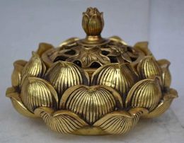 Crafts Exquisite Buddhist lotus carved brass incense burner