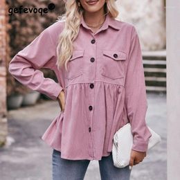 Women's Blouses Loose Casual Street Top 2024 Autumn/winter Pocket Single Breasted Fashionable Solid Color Long Sleeved Corduroy Shirt