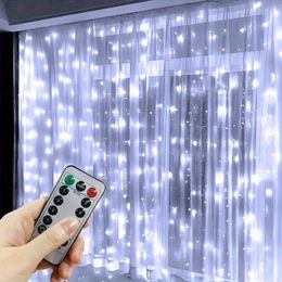 1pc 6*3M,600LED Curtain String Lights, For Ramadan Kareem, Christmas, Wedding And Home Decoration, USB Remote Control 8 Modes Fairy Lights, For Indoor Outdoor Use