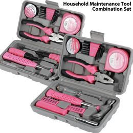 1324Pcs Household Repair Tool Kit MultiPurpose Pink Home Hand Set with Storage Case Durable Hammer and Allen Key 240108