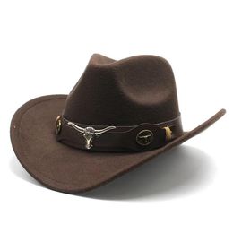 Hats Woolen Felt Party Hat Ethnic Style Bull Logo Western Cowboy Top Hat Roll Brim Retro Horse Riding Hat