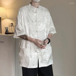 Men's Casual Shirts EBAIHUI Chinese Shirt Vintage Disc Buckle Design Short Sleeved Male Blouse White Blusas Fashion Versatile Cardigan Top