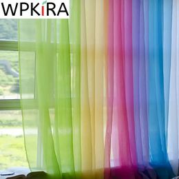 European American Style Multicolor Sheer Curtain Bay Window Screening Solid Door Curtains Drape Panel Tulle for Living Room 240106