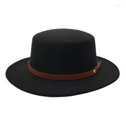 Berets Women Black Bowler Hat Lady Gentleman Outdoor Fedora Hats Winter Autumn Men Jazz Felt 6.5cm Flat Brim Casual Dress