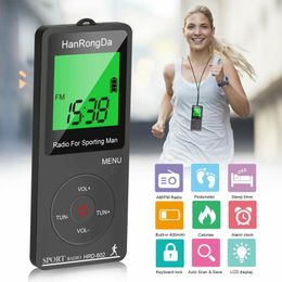 Radio Mini Portable Radio Am Fm Pocket Radio with Pedometer Alarm Clock Function Sports Radio with Earphone for Running Hiking Gifts