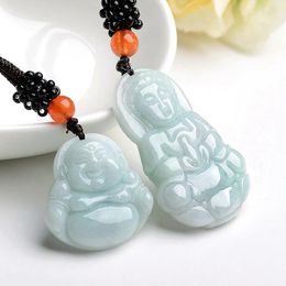 Pendant Necklaces Natural Myanmar Jade Avalokitesvara Buddha Statue Necklace Talisman Ornaments For Men And Women's Iced Articles