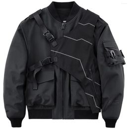 Men's Jackets Punk Hip Hop Spring Autumn Tactical Bomber Jacket Men Functional Cargo Trendy Detachable Vest Two-piece Set Techwear