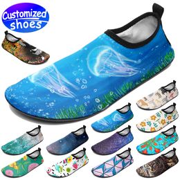 Customised shoes Aqua shoes lovers aquatic sport water skiing cartoon diy shoes fashion casual shoes men women shoes outdoor sneaker surfing blue big size eur 35-47