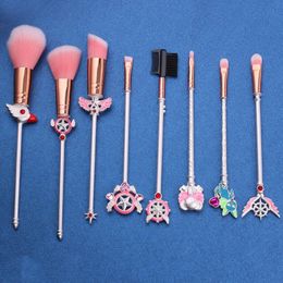 Brushes 8pcs Mocha Girl Sakura Beauty Girl Series Metal Makeup Brush Eyeshadow Loose Powder Brush Variety Sakura Beauty Tool