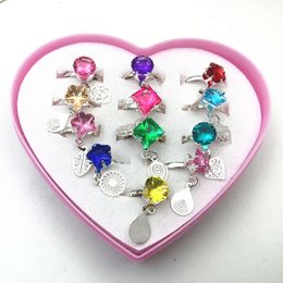 Student Children Gift Love Box Set Water Diamond Girl Adjustable Plum Princess Ring