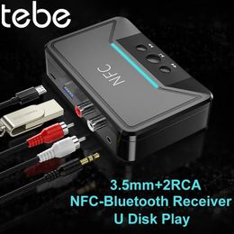 Connectors Tebe Nfc Bluetooth 5.0 Audio Receiver Adapter 2rca Wireless Stereo Music Adapter with 3.5mm Aux Jack Support Usb Disc Play