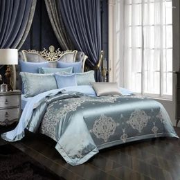 Bedding Sets 4Pcs Elegant European Paisley Damask Jacquard Set Soft Silky Satin Cotton Duvet Cover Flat/Fitted Bed Sheet Pillowcases