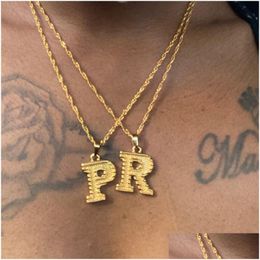 Pendant Necklaces Gold Colour Capital A-Z Letters Necklace For Women Stainless Steel Alphabet Choker Aesthetic Boho Jewellery Gifts Dro Dhbnd