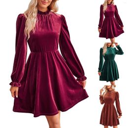 Casual Dresses Fall Homecoming For Women 2024 Elegant Velvet Long Sleeve Dress A Line Cocktail Wedding Guest With Pockets